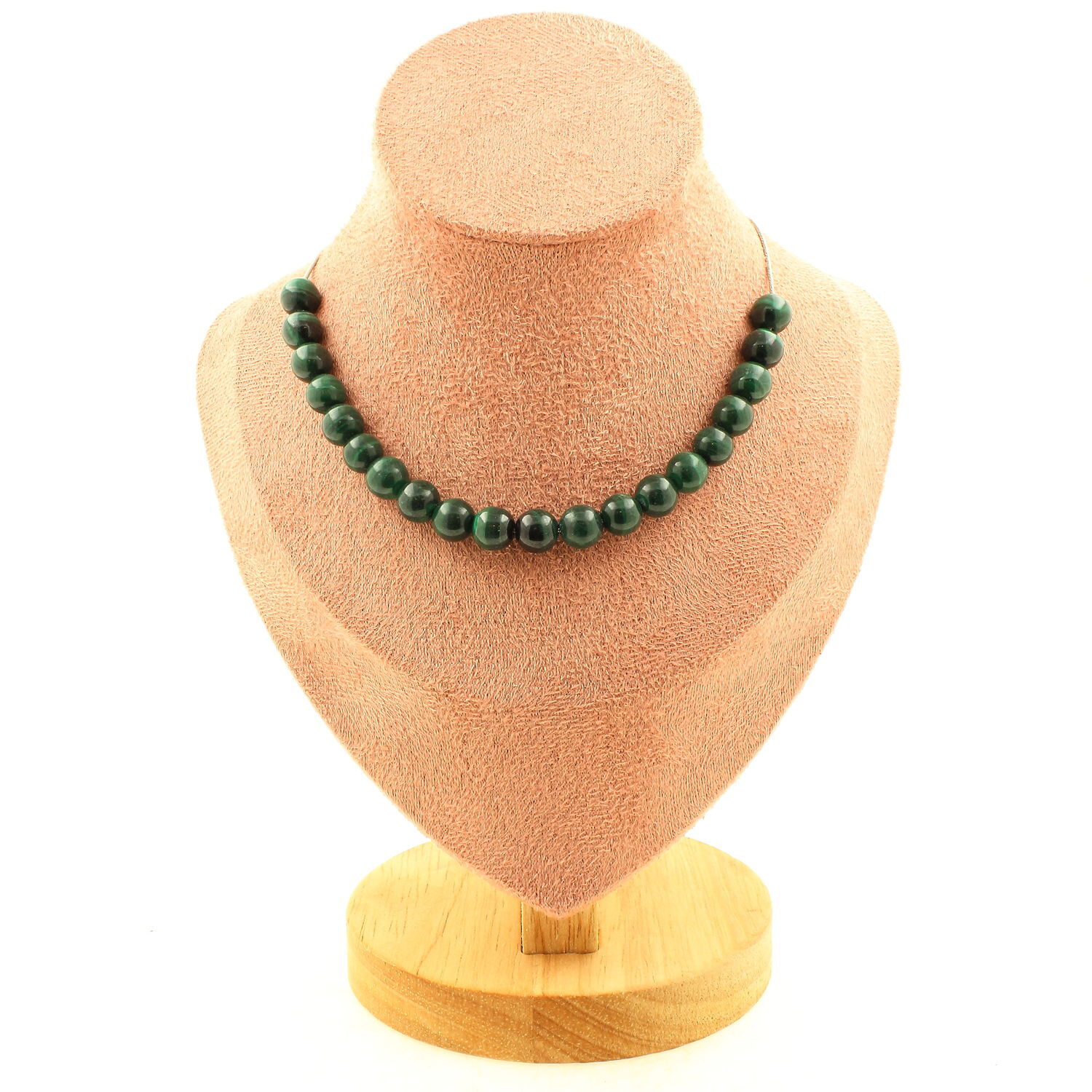 Collier malachite 8 mm pour la lithothérapie : 20 perles du Congo qualité 7A signées Chai
