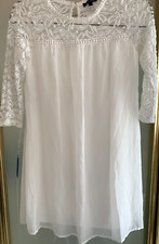 AS U WISH SIZE SM White Overlay Chiffon Lining Lace Bodice/Sleeves Nylon Blend