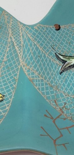 1960's MCM DERUTA ITALIAN MAJOLICA POTTERY APPETIZER PLATE FISH & NET THEME - Picture 7 of 16