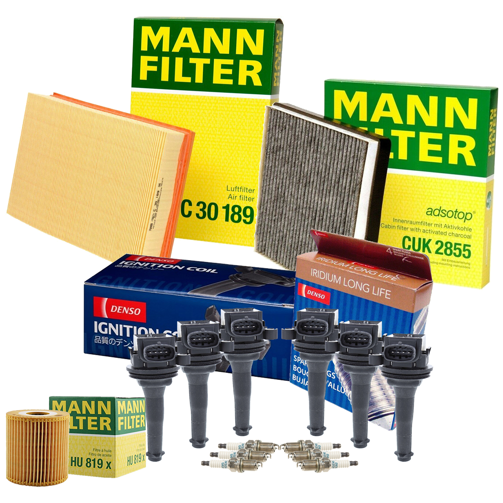 Mann Filters Denso 6 Coil 6 Iridium Long Life Spark Plug Tune Up Kit For S80 FWD