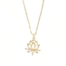 Women Necklace Cubic Zircon Lotus Pendant 18K Gold Plated Stainless Jewelry Gift