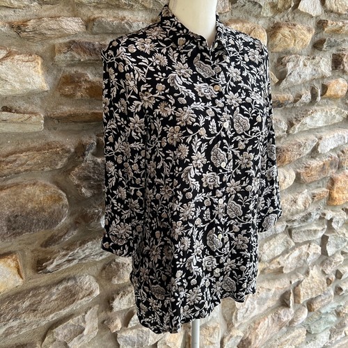 J. Jill geblümte Bluse Knopfleiste, 3/4 Ärmel, Oberteil, Shirt, schwarz weiß hellbraun. Gr. XS - Bild 15 von 21