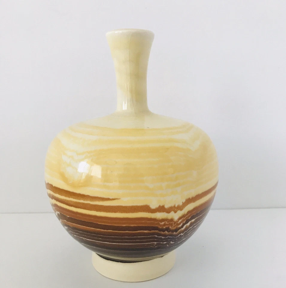 Glazed Pottery Vase HAEGER Earth tones Brown Pale Yellow 8.5” Tall New - Image 4 of 4