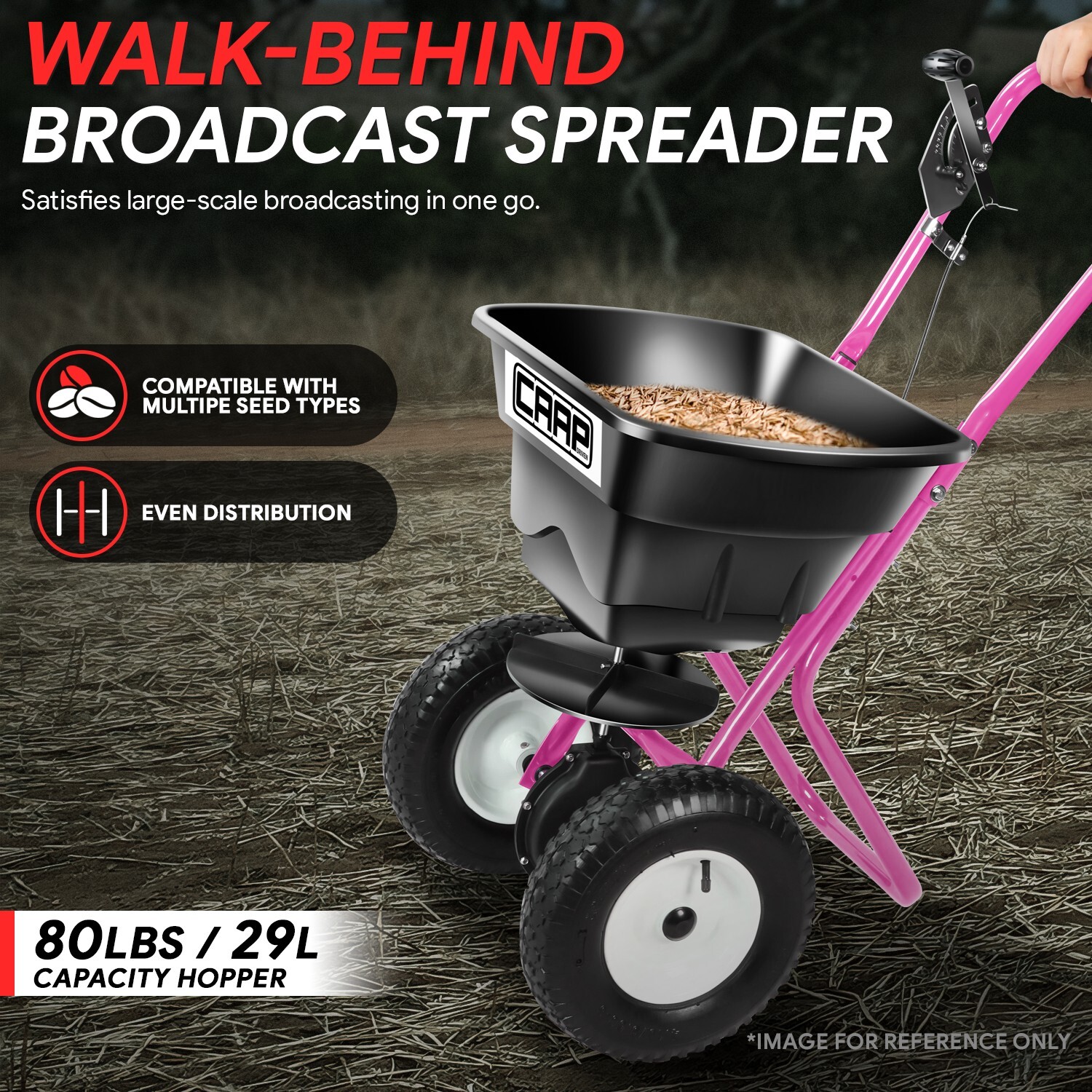 80LB Capacity Walk-Behind Purple Broadcast Spreader For Salt Fertilizer Seeds