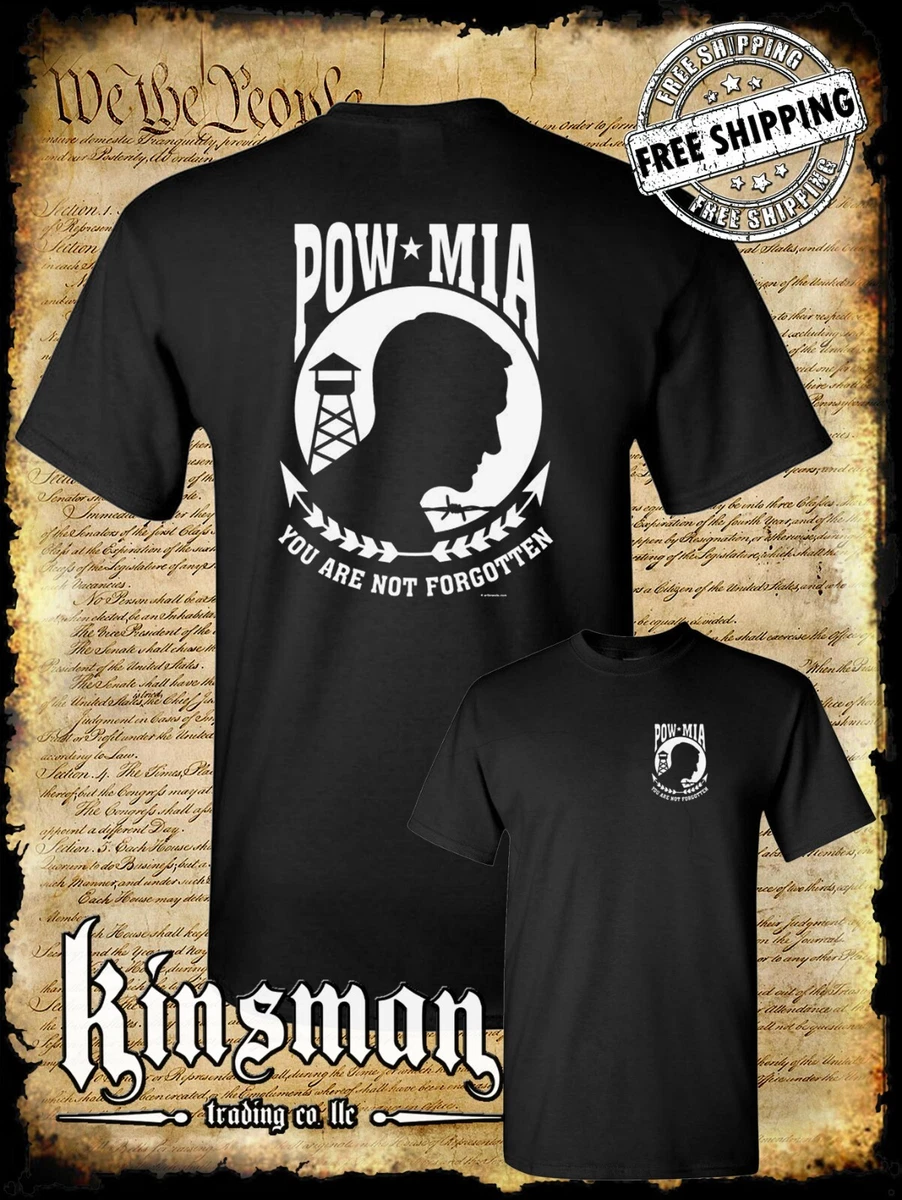 T-shirt Militaire POW MIA - Gildan, Manches Longues, Coton, Noir, Neuf Avec étiquettes