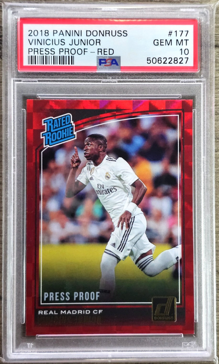2018-19 Panini Donruss #177 Vinicius Junior Press Proof Red Rookie PSA 10 GEM MT