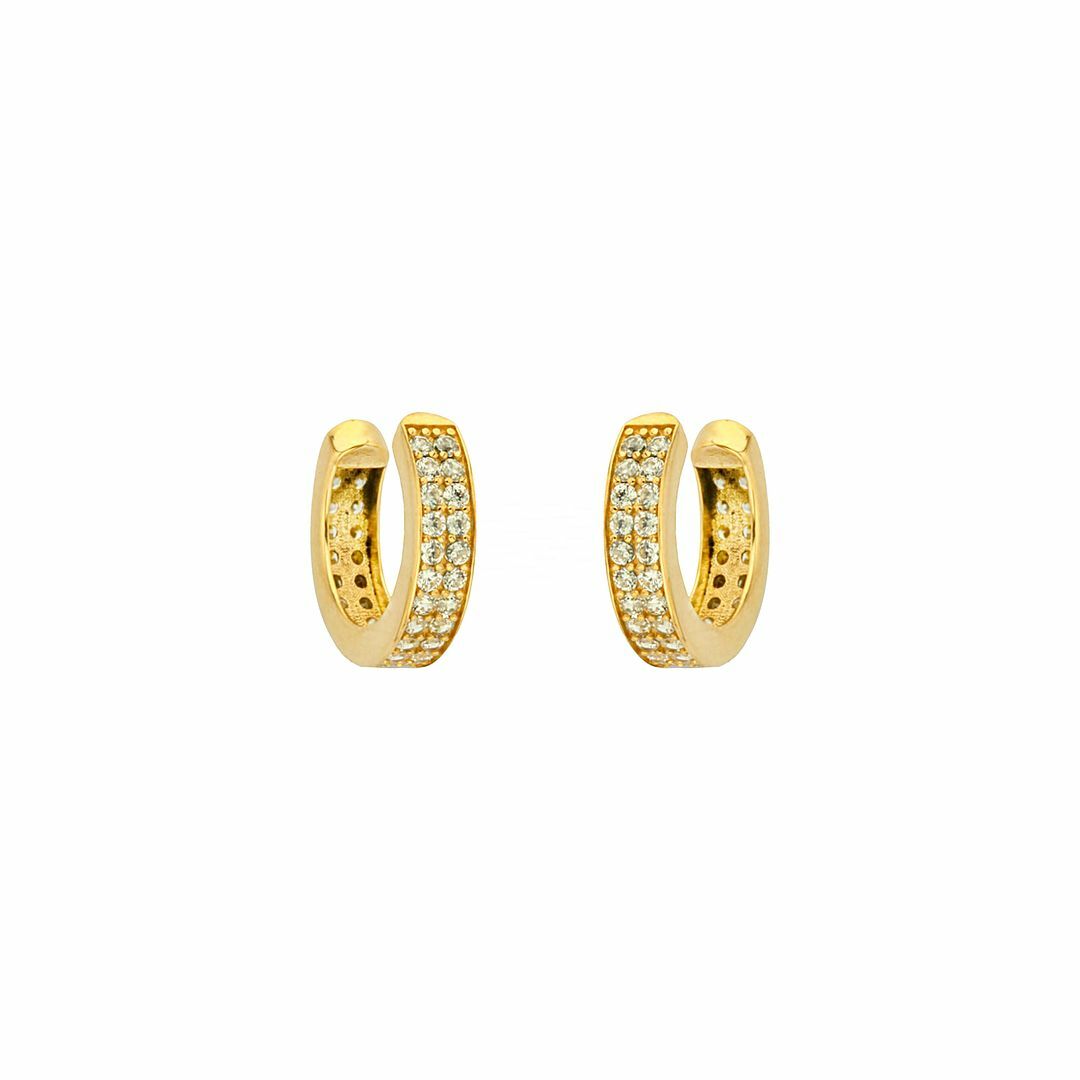 14K Gold Natural Double Layer Diamond Ear Cuff Trendy Handmade Earrings Jewelry