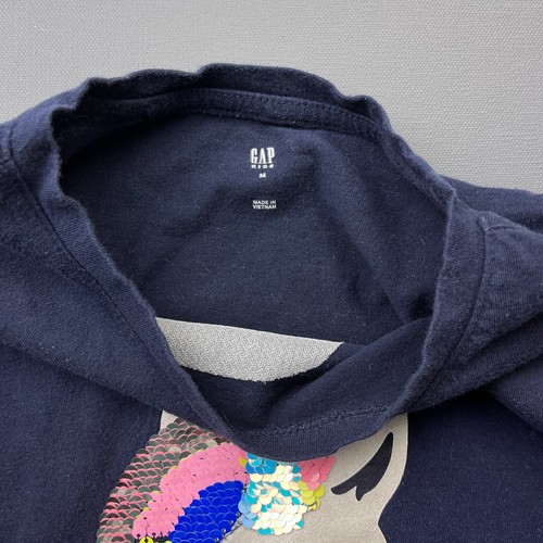 GAP Kids Shirt Girl's Medium Blue Long Sleeve Sequin Unicorn Graphic Tee Casual - Picture 3 of 8