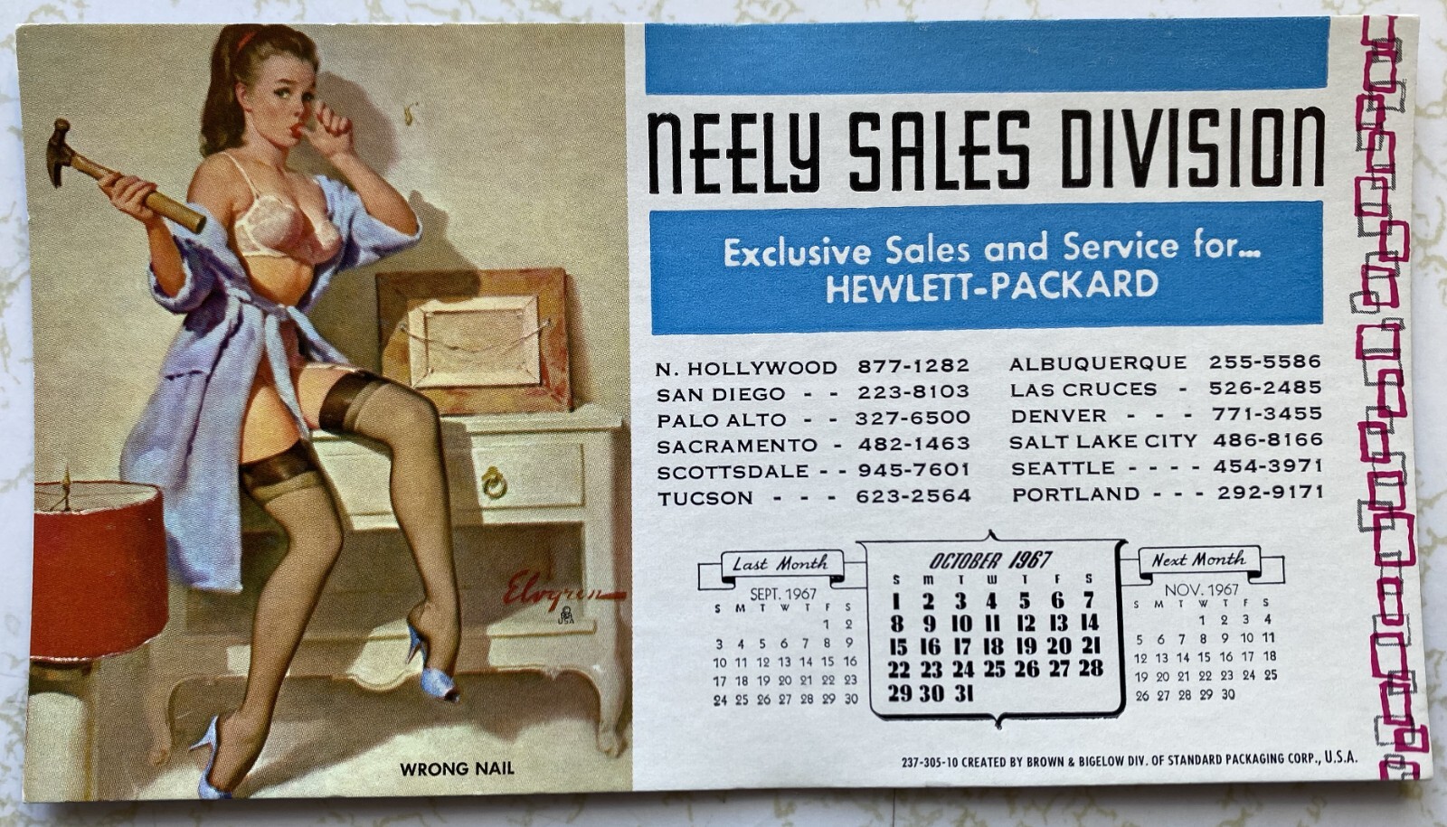 1967 Original Pinup Elvgren Ad blotter Calendar card WRONG NAIL eBay