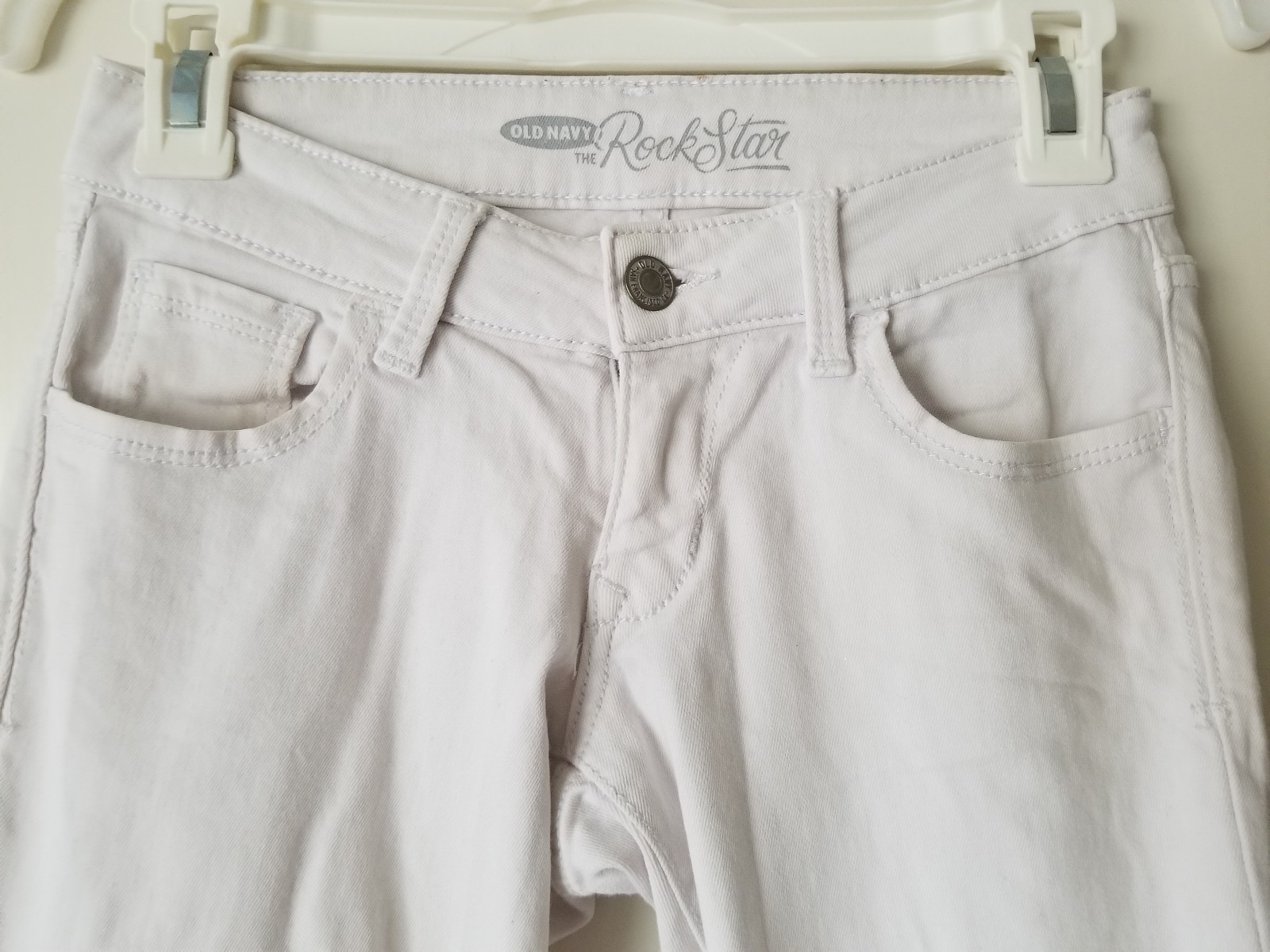Old Navy The Rock Star Basic Solid White Button U… - image 2