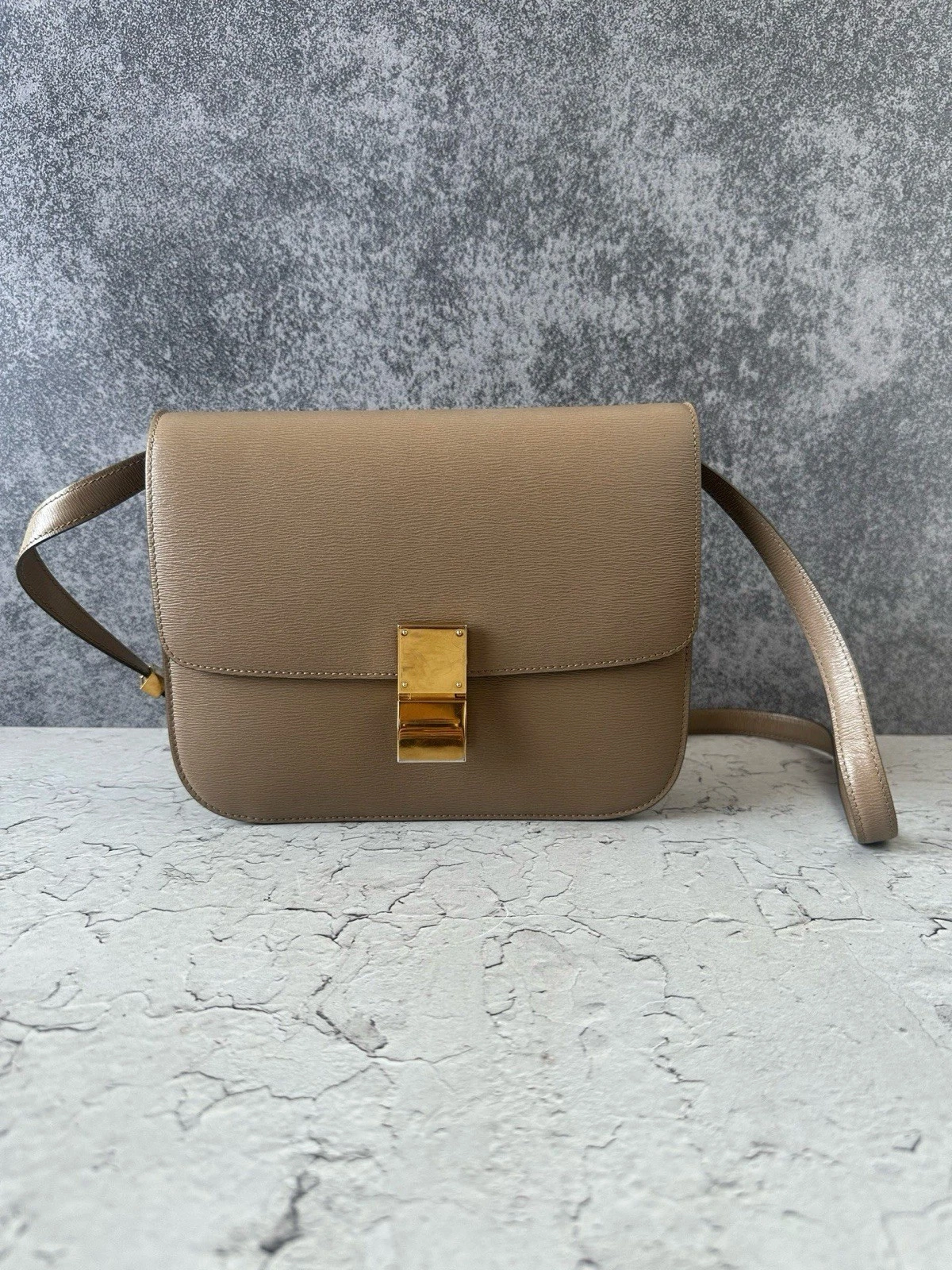 Celine — Authentic Pre-owned Celine Classic Box Medium Beige Calfskin Crossbody Bag