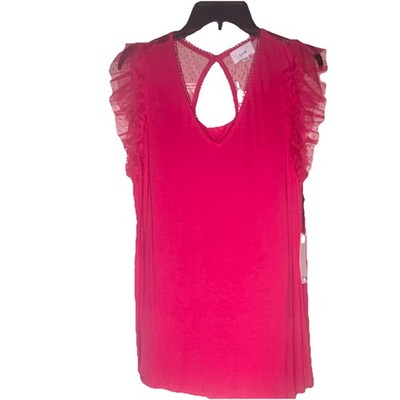 fyve Pink Mesh Ruffle V-Neck Sleeveless top  1X Plus Size