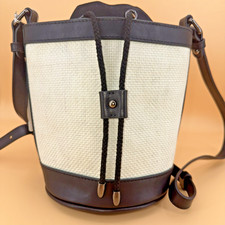 Raffia Straw & Leather Drawstring Bucket Bag — listing 3