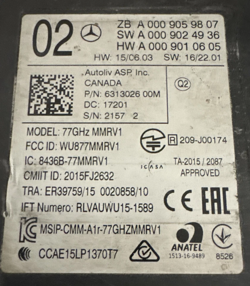 2019 - 2026 Mercedes-Benz AMG GT 63 Blind Spot Sensor 000-905-98-07 OEM K0191 - Image 3 of 4