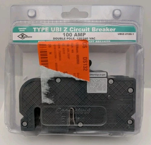 Zinsco Connecticut Electric Double Pole 100 Amp UBIZ-2100-1 Breaker *PKG Wear*