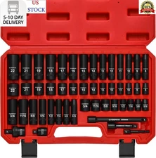 CASOMAN 3/8" Drive Impact Socket Set, 49 Piece Standard SAE and Metric Sizes (5/