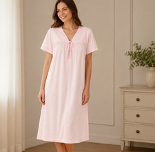 Vintage Pink Cottagecore Nightgown Womens M House Dress Ruffle Lace Button Front