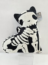 Halloween Cat Skeleton Throw Pillow 16 x 10 Black White Spooky Season Decor