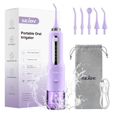 SEJOY Cordless Water Flosser Dental Oral Irrigator Teeth Cleaner 5 Jet Tips
