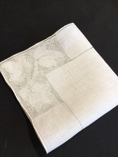 Vintage Punchwork Hankie Handkerchief Linen Leaves Foilage