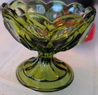 Vintage Anchor Hocking Fairfield Green Glass Footed Compote Dessert Dish