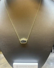 Kendra Scott Elisa Cat Pendant Necklace Black Drusy w Gold Signed Adjustable 18"