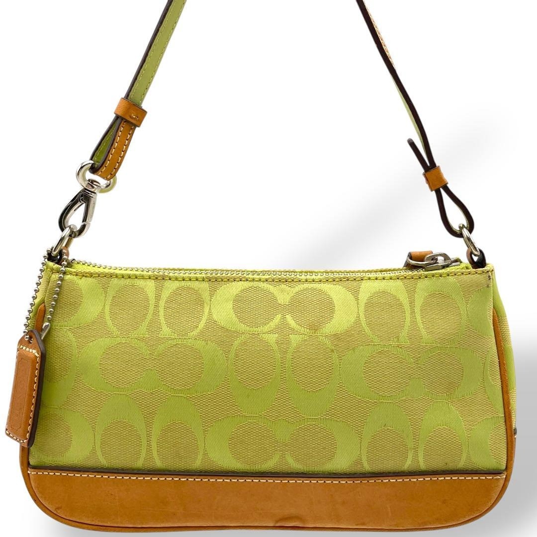 Coach Signature Demi mini Pouch Hand Bag Canvas Leather Lime Green