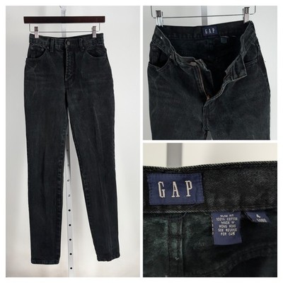 Vintage 90s Gap Black Denim Slim Fit High Waist Mom Jeans 4 26 X 30 Faded Basic