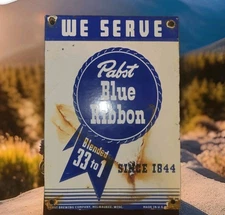 Vintage Pabst Blue Ribbon Beer Sign Porcelain Iroquois Schlitz Redtop Jax Piel's