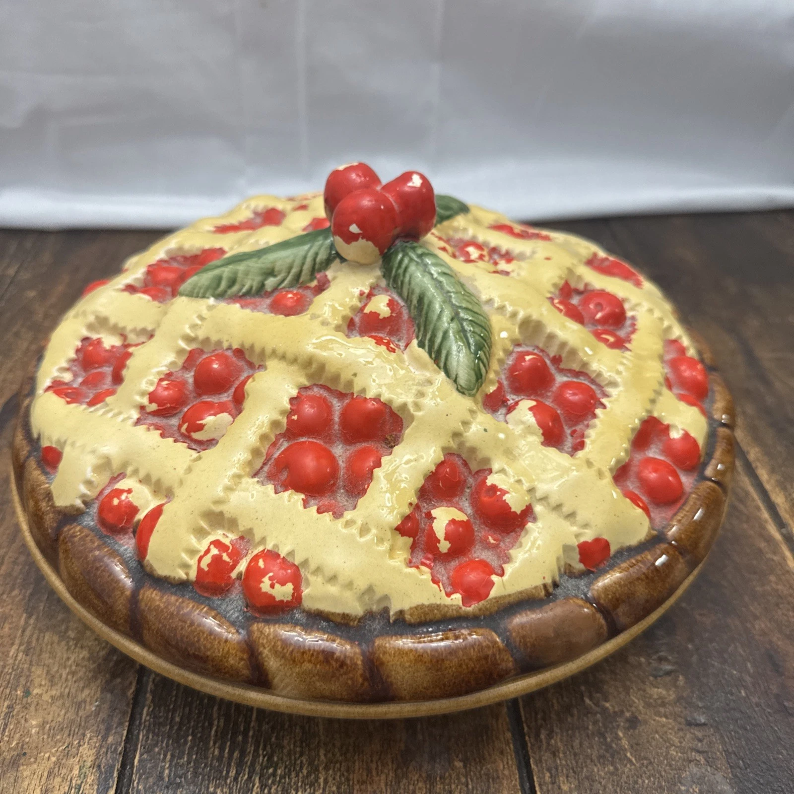 Vintage Covered Cherry Pie 10" Plate Decorative Ceramic Serving Dish Portugal