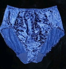 Vintage Vassarette Blue Floral Satin Second Skin Hi-Cut Brief Panties XL EUC