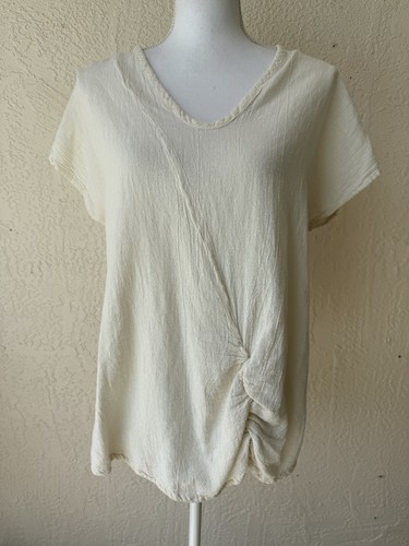 OH MY GAUZE! Elfenbeinfarben U-Ausschnitt Baumwolle Freizeit Boxy Top Größe 2 US Large/XL