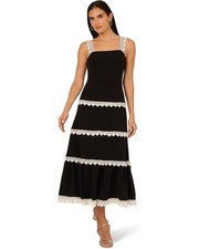 Adrianna Papell Women's Knit Crochet Trim Midi Sundress Black/Ecru Size 2 $159