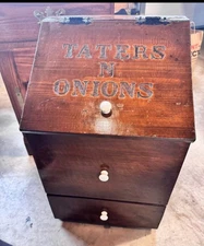 Vintage Taters and Onions Wooden Storage Bin Box Rustic Farmhouse Style