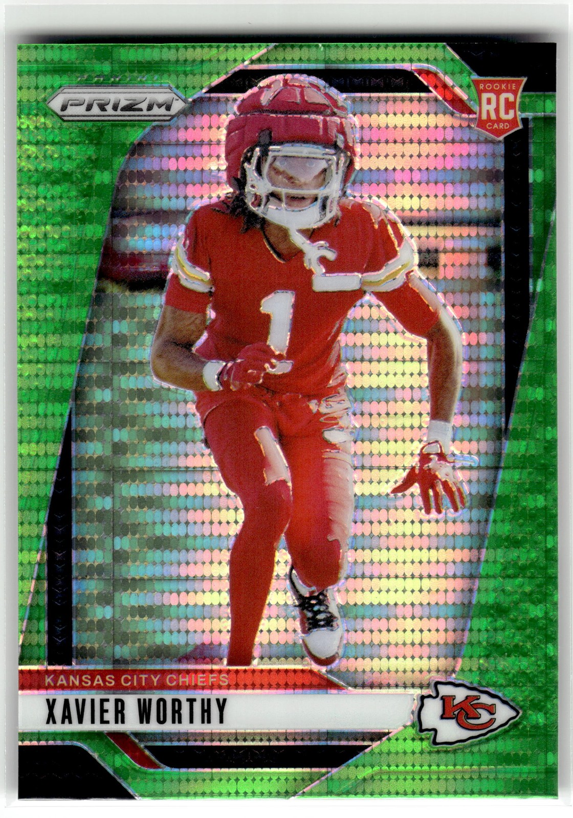 Xavier Worthy 2024 Panini Prizm #399 Rookie Chiefs Neon Green Pulsar RC