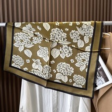 100 Mulberry Silk 27" Square Scarf Women Neckerchief Wrap Brown White Flowers