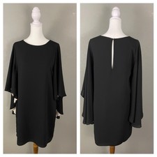 Halston Heritage $395 Draped Dress Size 4 Black Cream Kimono Sleeve Lined
