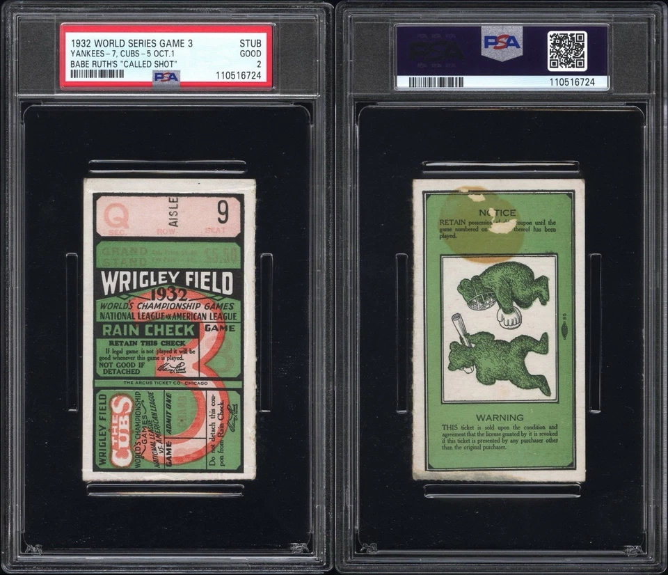1932 WORLD SERIES GAME 3 BABE RUTH “CALLED SHOT” 2HR TICKET LOU GEHRIG 2HR PSA 2 - Image 3 of 4