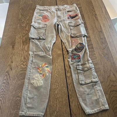 Smoke Rise Jeans Brown Mens 32x32 Embroidered Word Paint Vintage