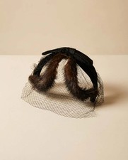 1950s Black Velvet  Mink Fascinator   Veiled Cocktail Hat   Mid-Century