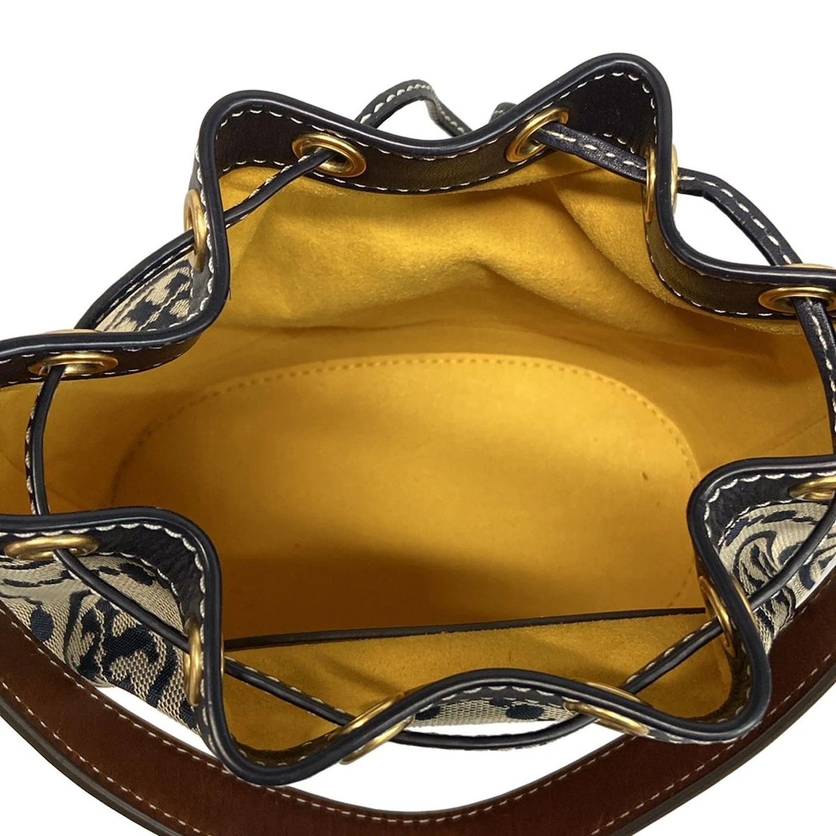 TORY BURCH - Cream Dark Navy Dark Brown Jacquard Leather Handbag thumbnail 6