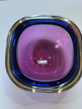 MCM Flavio Poli Murano Tri-colour Sommerso Bowl In Cranberry, Blue & Clear Glass