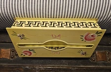 Metal Tissue Box Yellow Painted Kleenex Holder Sliding Lid VINTAGE Wall Mount 💐