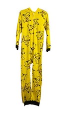 Pokemon Pikachu Hooded Pajamas Fleece Costume Sz L 10/12 Yellow One Piece