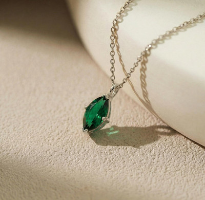 Marquise Green Emerald Necklace 925 Sterling Silver Charm Emerald Pendant