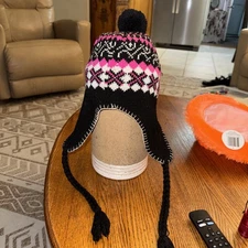 Women Winter Knitted Bobble Hat with Ear Flaps Warm Beanie Cap Trapper Hat