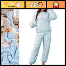 Soft Fluffy Pajama Sets for Women - Warm Fleece Pullover Ribbed Lounge Sleepwear