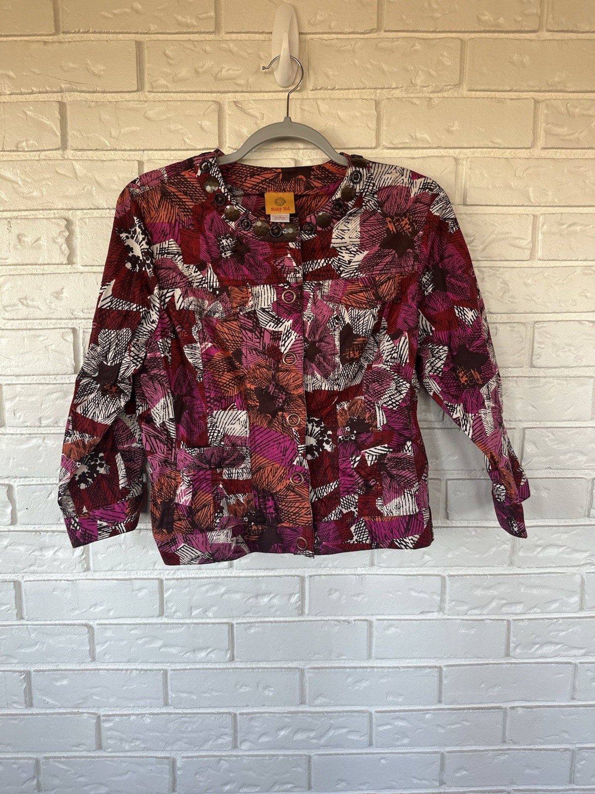 Ruby Rd Floral Patchwork Button Front Jacket Top … - image 1