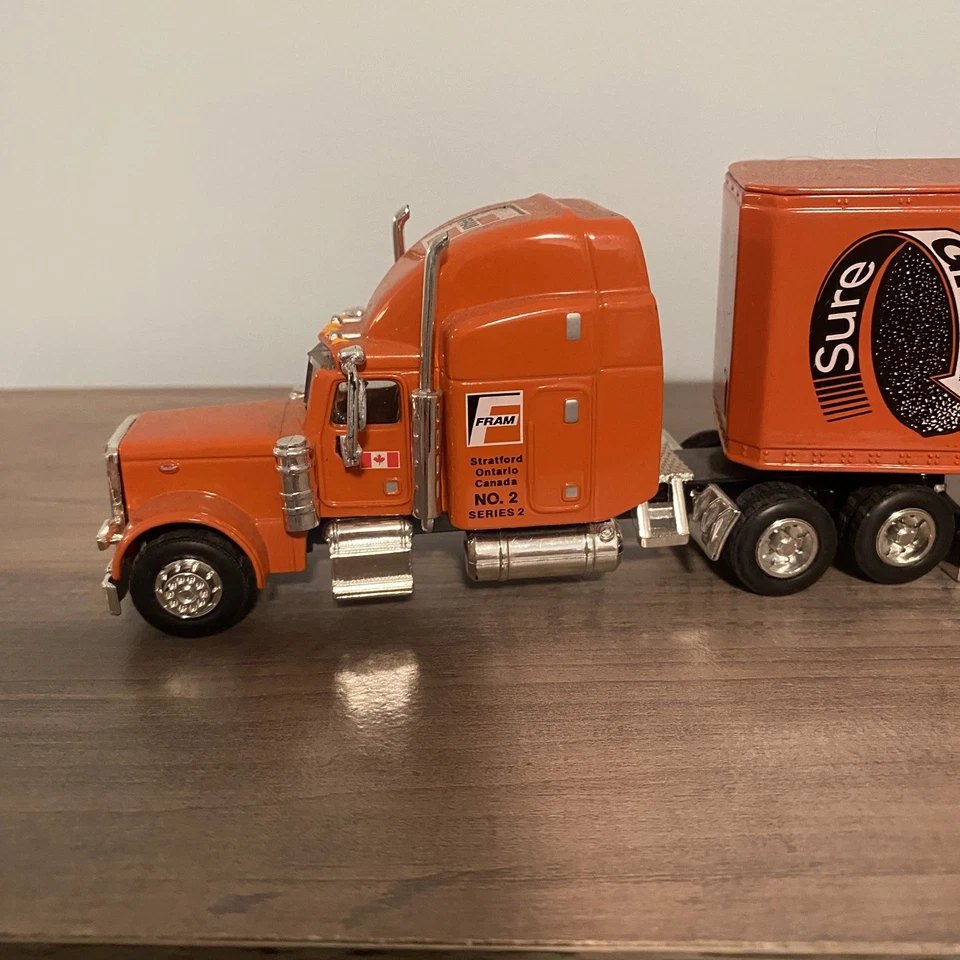 Liberty Classics FRAM Semi Freightliner Tractor Trailer Diecast Coin Bank Orange - Image 3 of 4
