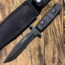 9" Hunting Knives Stainless Steel Tactical Knife Stone Wash Blade With Sheath